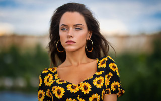 Woman sunflower dress hoop earrings - annabel eyres free wallpaper