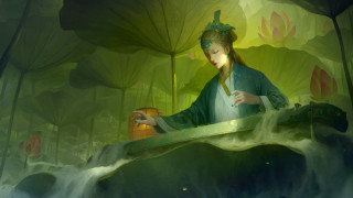Woman green dress lantern forest - charlie bowater free wallpaper