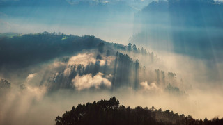 Mountain forest clouds sunbeams nature - sunbeam free wallpaper