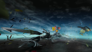 Flying robot flag back flag - flying free wallpaper