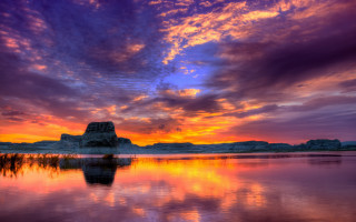 Sunset lake mountain clouds rock - a sunset over a lake free wallpaper