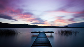 Dock lake sunset pink blue - sky in the background free wallpaper