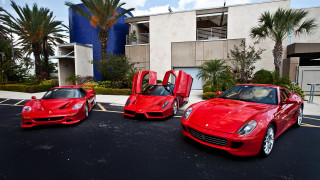 Red sports cars parking lot 4 - luxury free wallpaper