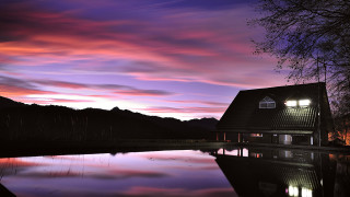 House lake purple sky clouds - atmospheric free wallpaper