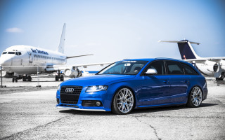 Blue car jet airplane runway - a runway free wallpaper