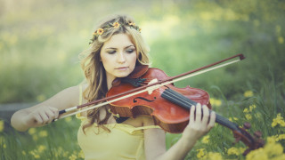 Yellow dress woman flowers violin - daphne mcclure free wallpaper