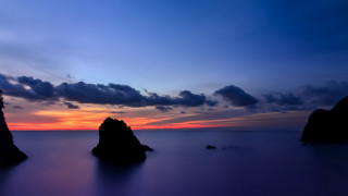 Sunset water rocks clouds city - choi buk free wallpaper for desktop
