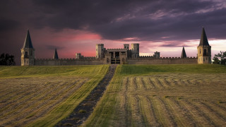 Castle path sunset clouds medieval - free halloween wallpaper