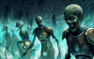 Zombies cave clock skeleton fantasy - a group of zombies free wallpaper