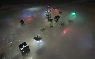 Foggy night cityscape lights skyscraper - the fog free wallpaper for desktop