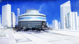 Futuristic city giant building man - matte painting concept art free wallpaper for desktop