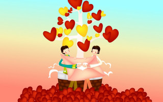 Couple giant tree hearts sky - above them free wallpaper