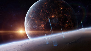 Space station planet light starry - a space station in the middle of a planet free wallpaper