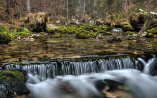 Forest waterfall moss rocks tiltshift - rock free wallpaper