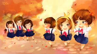 Girls school uniforms autumn leaves 2 - school uniform free wallpaper