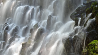 Waterfall moss rocks cloudy storm - the rock free wallpaper