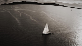 Sailboat mountains ocean clouds blackwhite - david begbie free wallpaper