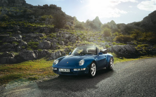 Blue sports car rocky hillside - exekia free wallpaper for desktop