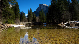 Bridge river mountain snow forests - a bridge over a river free wallpaper