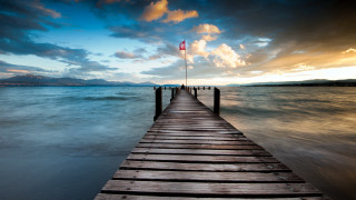 Long dock sunset ocean flag - adobe lightroom free wallpaper