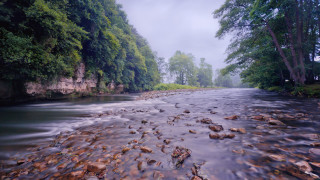 Hudson river forest waterfall mountains - wide angle len free wallpaper for desktop