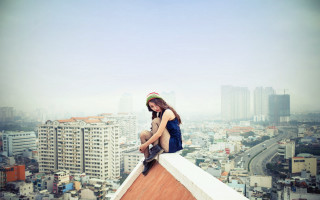 Rooftop skateboard cityscape eastasian architecture - a skateboard free wallpaper