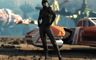 Futuristic woman car spaceship city - a futuristic city in the background free wallpaper