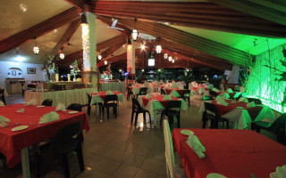 Restaurant red white green lighting - cloth free wallpaper