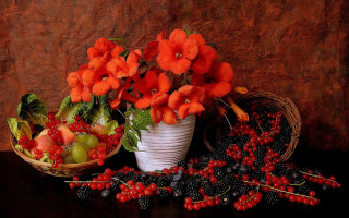 Flowers berries basket table cloth - a basket free wallpaper for desktop