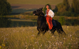 Man red white horse flower - boleslaw cybi free wallpaper