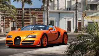 Bugatti palm trees cityscape vibrant - vibrant color free wallpaper