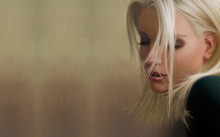 Blonde woman green shirt eyes - digital painting free wallpaper for desktop