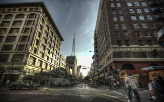 Cityscape tallbuildings trafficlight cloudyday figure - the street free wallpaper for desktop