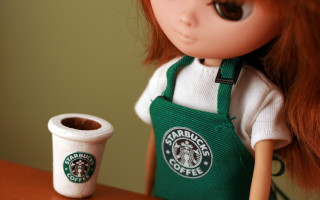Doll starbucks coffee table hyperrealism - a doll free wallpaper