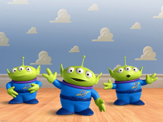 Three cartoon aliens wooden floor - a wooden floor in front free wallpaper