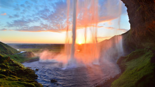 Waterfall sunset colorful sky nature - a colorful sky in the background free wallpaper