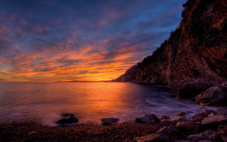 Sunset rocky beach water cliff 4 - arthur b. carles free wallpaper