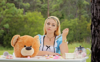 Alice wonderland tea party teddy - a woman sitting free wallpaper
