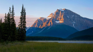 Mountain range lake forest fog - a lake in the foreground and trees free wallpaper