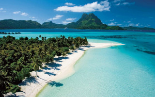 Beach palm trees mountain sky - fletcher martin free wallpaper for desktop