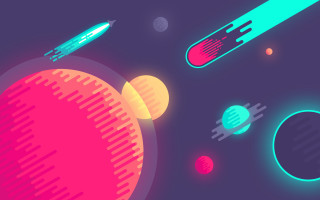 Space rocket planets neon moon - space free wallpaper for desktop