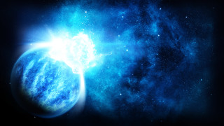 Blue planet star space art - a bright star in the background free wallpaper