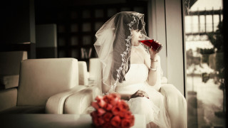 Wedding dress woman sitting wine - a woman in a wedding dress free wallpaper
