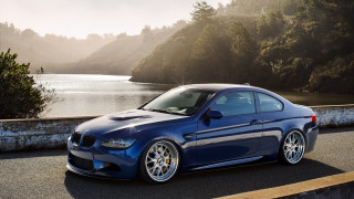 Blue car lake trees sun - refined free wallpaper