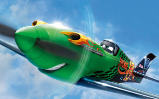 Cartoon character green airplane blue - excessivism free wallpaper for desktop