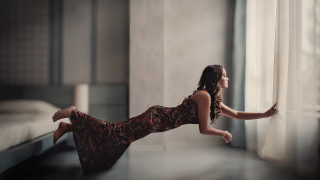 Woman dress window sill surreal - the room free wallpaper
