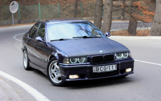 Blue car street forest fenced - a blue car free wallpaper for desktop