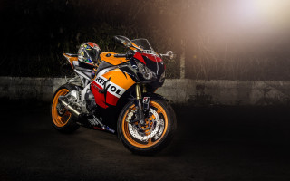 Motorcycle parking lot night light - photoreal free wallpaper