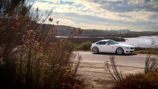 White sports car lake road - a road next free wallpaper for desktop