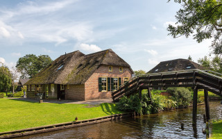 Thatched roof house river bridge - allaert van everdingen free wallpaper